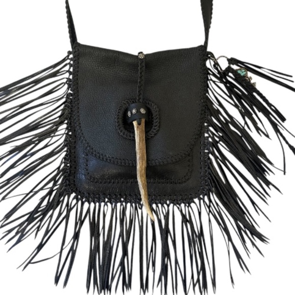 LOVE HEALS Wild One Black Leather Bohemian Handbag - Picture 5 of 10